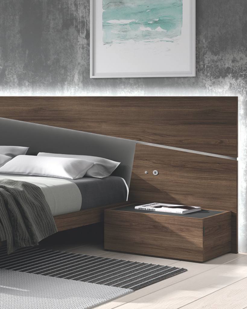 lit avec chevet intégré bois foncé design tendance montbéliard belfort