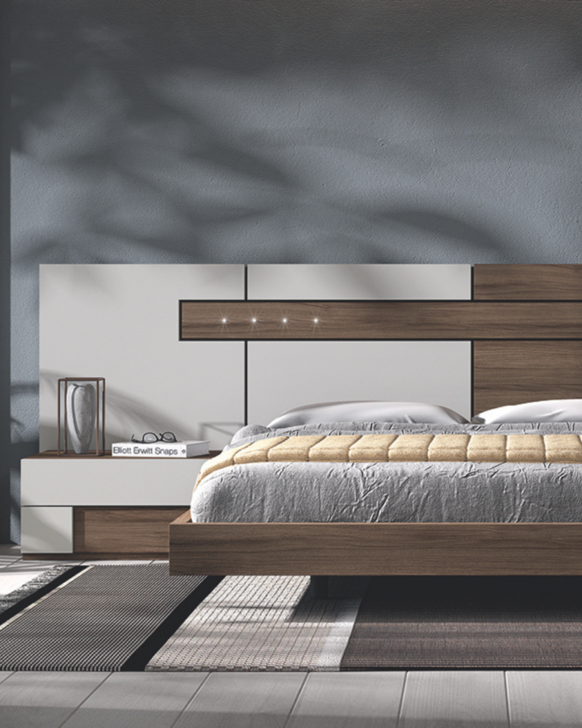lit sur mesure avec chevet intégré bois foncé design montbéliard belfort